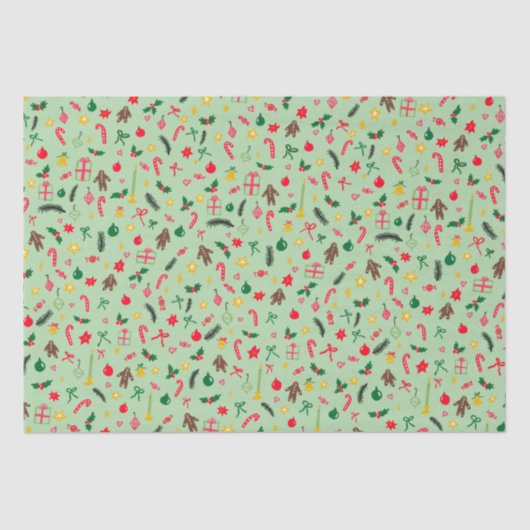 Merry Christmas Schattige Doodle Whimsical Pattern Tissuepapier (Voorkant)