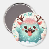 Merry Christmas Schattige Fluffy goofy monster Magneet (Voorkant / Achterkant)