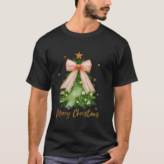 Merry Christmas Schattige Girly Christmas Tree Lig T-shirt (Voorkant)