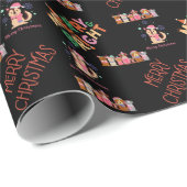 Merry Christmas schattige honden Zwart Wrapping Pa Cadeaupapier (Rol Hoek)