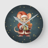 Merry Christmas Schattige Mouse Ronde Klok (Voorkant)
