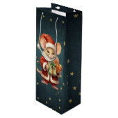 Merry Christmas Schattige Mouse Wijn Cadeautas (Voorkant Gekanteld)