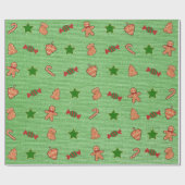 Merry Christmas Schattige Snoep Sokken Groene Ster Cadeaupapier (Vlak)