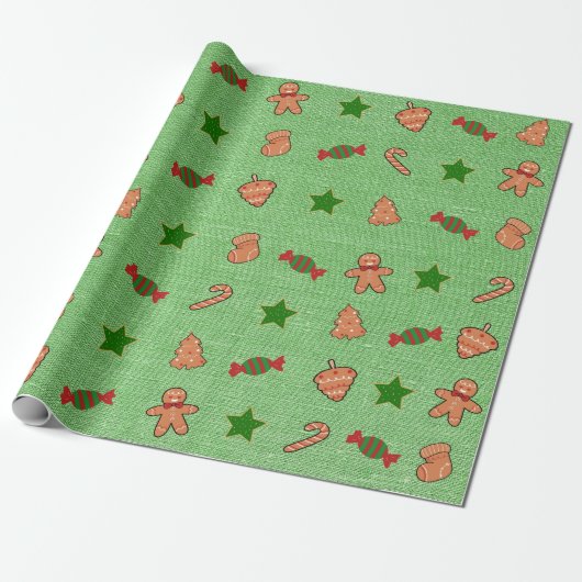 Merry Christmas Schattige Snoep Sokken Groene Ster Cadeaupapier (Uitgerold)