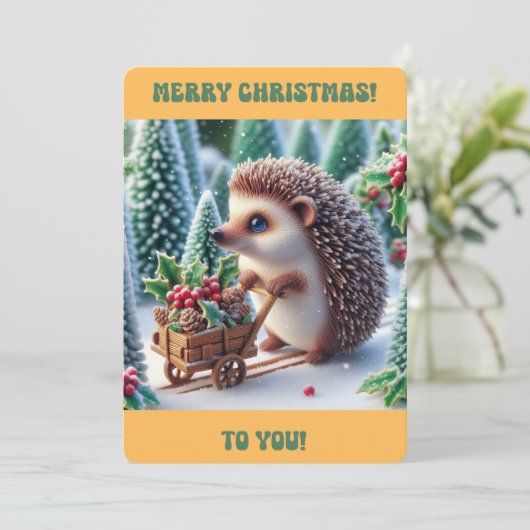 MERRY CHRISTMAS Schattigee Hedgehog Flat Holiday K Feestdagenkaart (Staand voorkant)