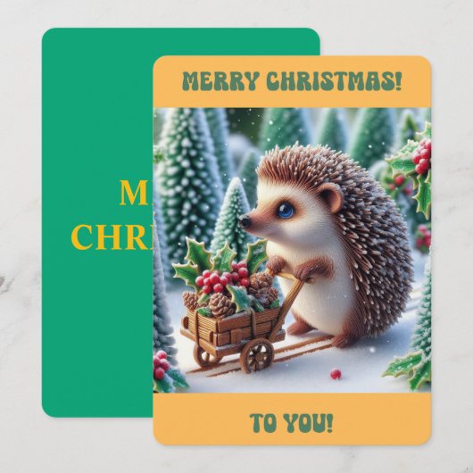 MERRY CHRISTMAS Schattigee Hedgehog Flat Holiday K Feestdagenkaart (Voorkant / Achterkant)