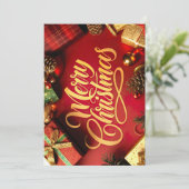 "Merry Christmas" Schrift mit Geschenken & Zapfen Kaart (Staand voorkant)