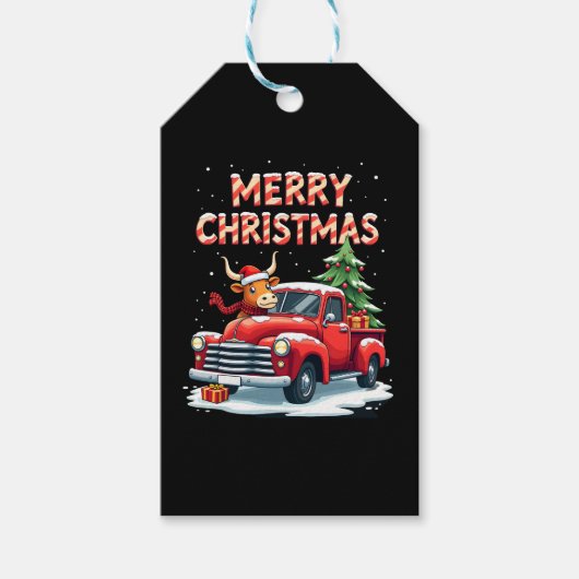 Merry Christmas Scottish Highland Cow Xmas Farm An Cadeaulabel (Voorkant)