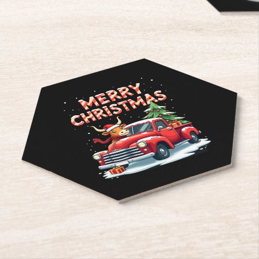 Merry Christmas Scottish Highland Cow Xmas Farm An Kartonnen Onderzetters (Schuin)