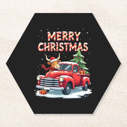 Merry Christmas Scottish Highland Cow Xmas Farm An Kartonnen Onderzetters (Voorkant)