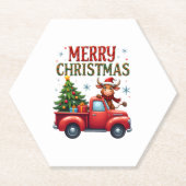 Merry Christmas Scottish Highland Cow Xmas Farm An Kartonnen Onderzetters (Voorkant)