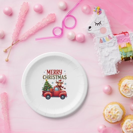 Merry Christmas Scottish Highland Cow Xmas Farm An Papieren Bordje (Feest)