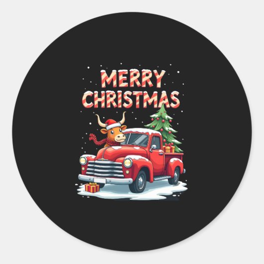 Merry Christmas Scottish Highland Cow Xmas Farm An Ronde Sticker (Voorkant)