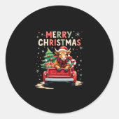 Merry Christmas Scottish Highland Cow Xmas Farm An Ronde Sticker (Voorkant)