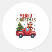 Merry Christmas Scottish Highland Cow Xmas Farm An Ronde Sticker (Voorkant)