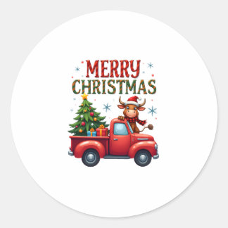 Merry Christmas Scottish Highland Cow Xmas Farm An Ronde Sticker
