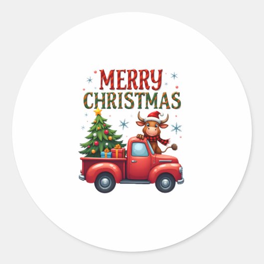 Merry Christmas Scottish Highland Cow Xmas Farm An Ronde Sticker (Voorkant)