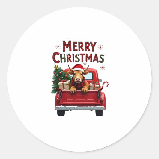 Merry Christmas Scottish Highland Cow Xmas Farm An Ronde Sticker (Voorkant)