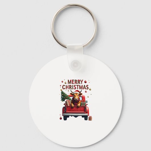 Merry Christmas Scottish Highland Cow Xmas Farm An Sleutelhanger (Voorkant)