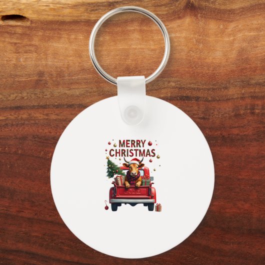 Merry Christmas Scottish Highland Cow Xmas Farm An Sleutelhanger (Voorkant)
