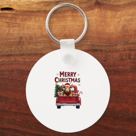 Merry Christmas Scottish Highland Cow Xmas Farm An Sleutelhanger (Voorkant)