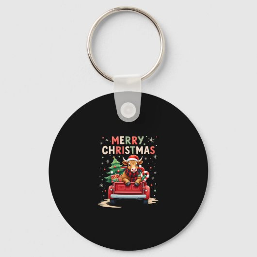 Merry Christmas Scottish Highland Cow Xmas Farm An Sleutelhanger (Voorkant)