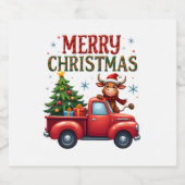 Merry Christmas Scottish Highland Cow Xmas Farm An Sparkling Wijnetiket (Enkel label)