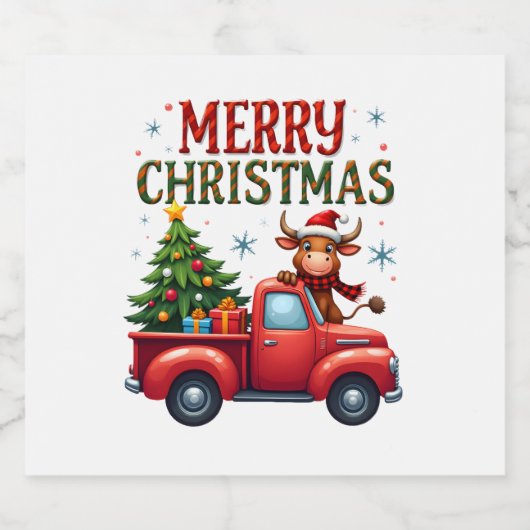 Merry Christmas Scottish Highland Cow Xmas Farm An Sparkling Wijnetiket (Enkel label)