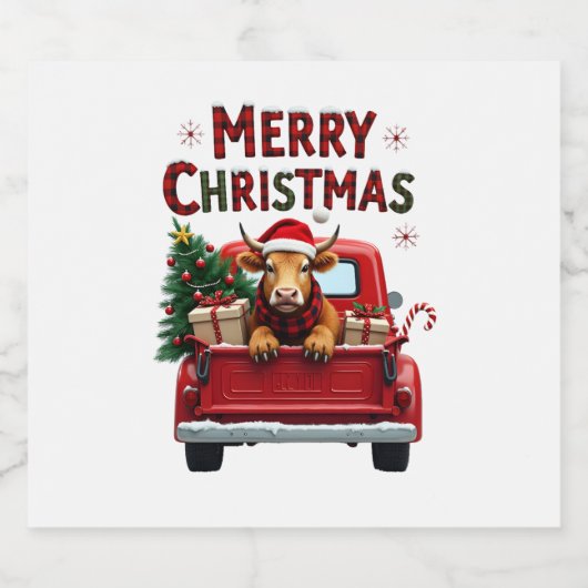 Merry Christmas Scottish Highland Cow Xmas Farm An Sparkling Wijnetiket (Enkel label)