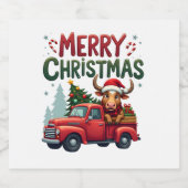 Merry Christmas Scottish Highland Cow Xmas Farm An Sparkling Wijnetiket (Enkel label)
