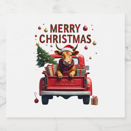 Merry Christmas Scottish Highland Cow Xmas Farm An Sparkling Wijnetiket (Enkel label)