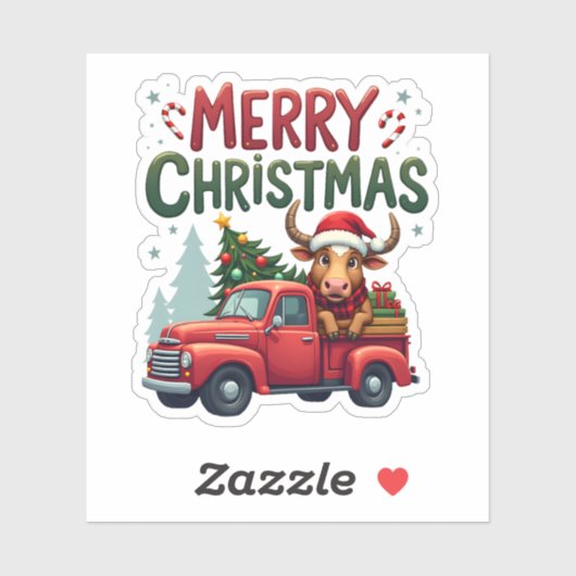 Merry Christmas Scottish Highland Cow Xmas Farm An Sticker (Vel)