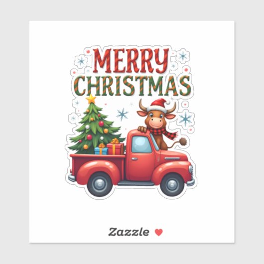 Merry Christmas Scottish Highland Cow Xmas Farm An Sticker (Vel)