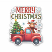 Merry Christmas Scottish Highland Cow Xmas Farm An Sticker (Voorkant)