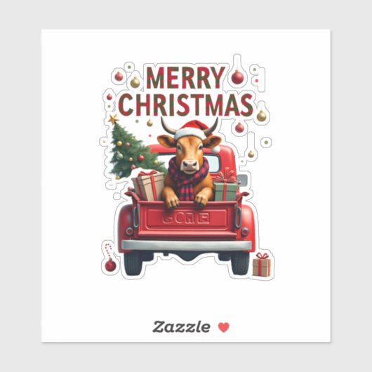 Merry Christmas Scottish Highland Cow Xmas Farm An Sticker (Vel)