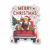 Merry Christmas Scottish Highland Cow Xmas Farm An Sticker (Voorkant)
