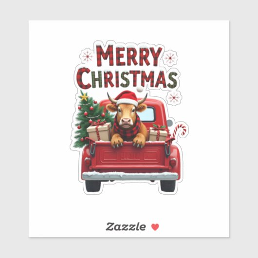 Merry Christmas Scottish Highland Cow Xmas Farm An Sticker (Vel)