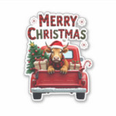 Merry Christmas Scottish Highland Cow Xmas Farm An Sticker (Voorkant)