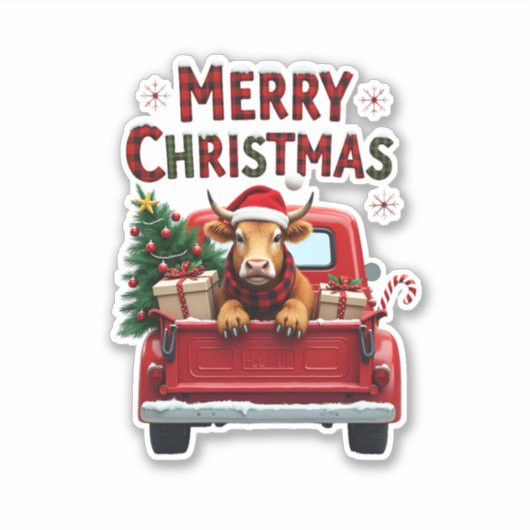Merry Christmas Scottish Highland Cow Xmas Farm An Sticker (Voorkant)
