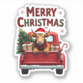 Merry Christmas Scottish Highland Cow Xmas Farm An Sticker (Voorkant)