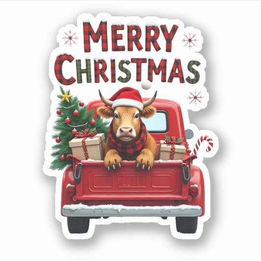 Merry Christmas Scottish Highland Cow Xmas Farm An Sticker (Voorkant)