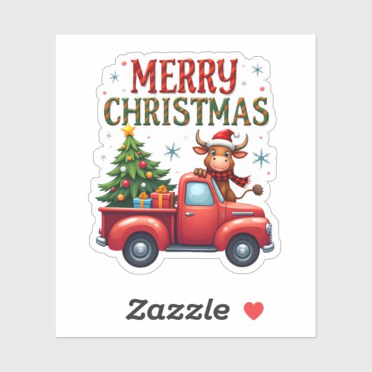 Merry Christmas Scottish Highland Cow Xmas Farm An Sticker (Vel)