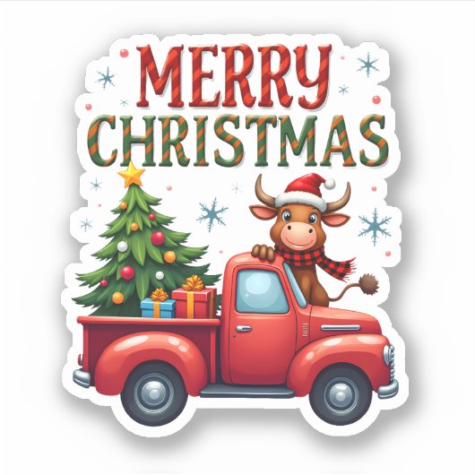 Merry Christmas Scottish Highland Cow Xmas Farm An Sticker (Voorkant)