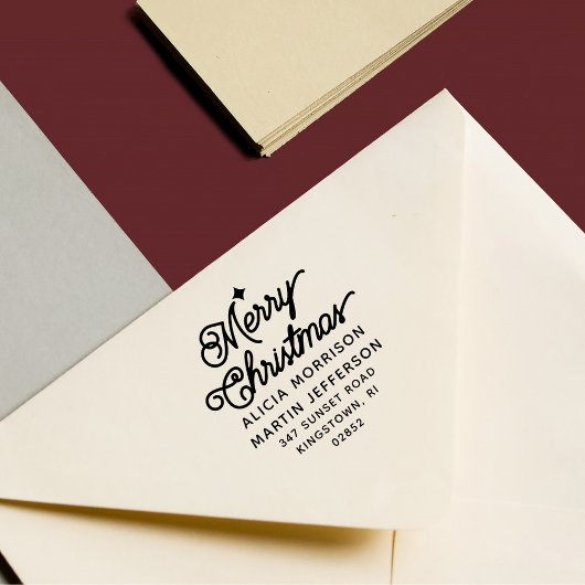 Merry Christmas Script 2 Namen Adres Zelfinktende Stempel