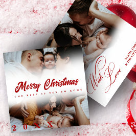 Merry Christmas Script 3 Collage Multi Photo Feestdagenkaart