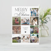 Merry Christmas script 9 photo collage Christmas Feestdagenkaart (Staand voorkant)