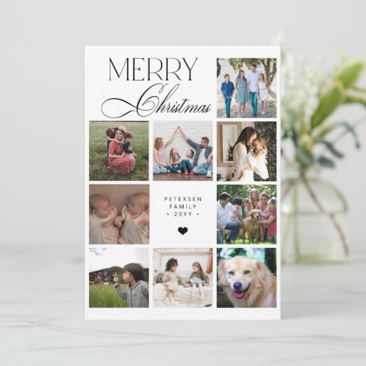Merry Christmas script 9 photo collage Christmas Feestdagenkaart (Staand voorkant)