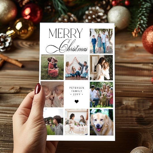 Merry Christmas script 9 photo collage Christmas Feestdagenkaart