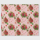 Merry Christmas Script Bauble Gold Roze Rose Rood Cadeaupapier (Vlak)