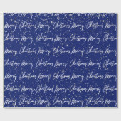 Merry Christmas Script Blauw Wit Goud Confetti Cadeaupapier (Vlak)